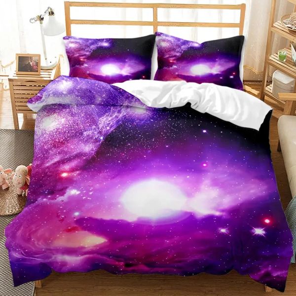 3D Galaxy Duvet Capa Conjunto de duplo duplo/rainha 2pcs/3pcs/4pcs Conjuntos de cama Universo Espaço externo linho de cama temático 2