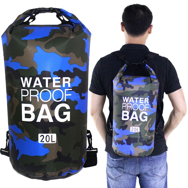 PVC wasserdichte Trockenbag 2L 5L 10L 20L Camo Outdoor Tauchfaltbarer Mann Frauen Strand Schwimmbeutel Rafting Rock Ocean Rucksack