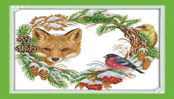 The Fox и Garland Canvas DMC 11T 14CT Считается DIY Kind Cross Stitch Комплекты печатные перекрестные вышивки.