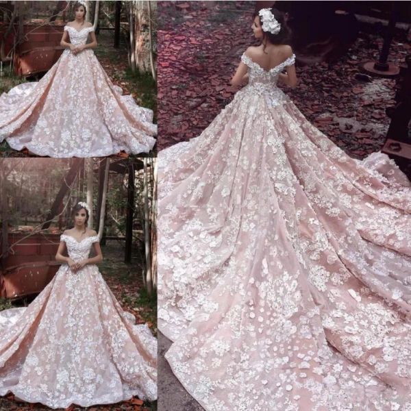 2024 Elie Saab Bohemian Wedding Dresses 3D Floro fatto a mano floreale Off spalla Dubai Abiti da sposa arabi