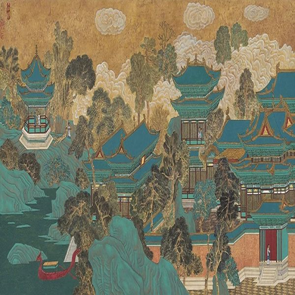 Benutzerdefinierte Wandbild Tapete Chinesische Art handgemalte Architektur Tempel Fresko Wohnzimmer Esszimmer Hintergrund Wandmalerei 3D