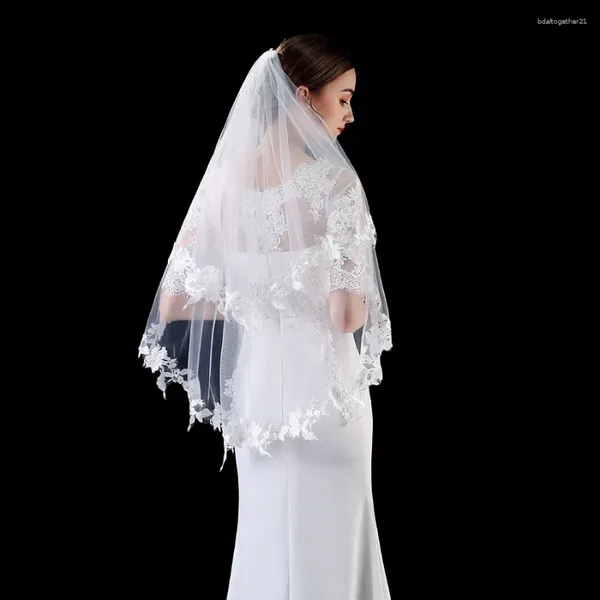 Veli da sposa corto a due strati Appliques da matrimonio Appliques velo sposa boda velo de nolia