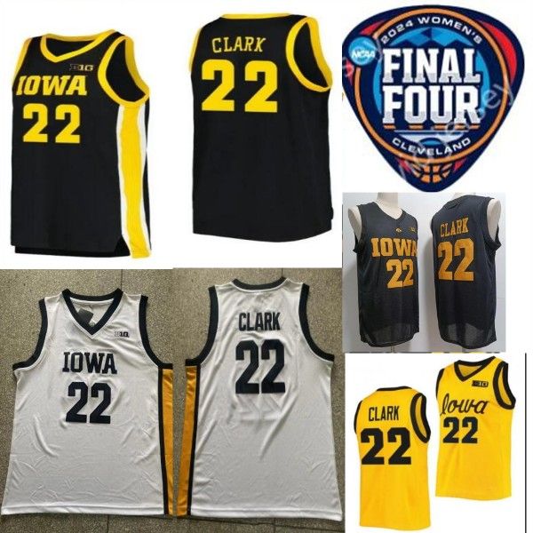 2024 Final Four Maglie 4 Women College Basketball Iowa Hawkeyes 22 Caitlin Clark Jersey Away Away Black White Men Kids Girls Ed Girls Ed