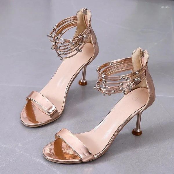 Sandalen Frauen Sommer geschlitzt Open Toe High Heels Gold Silber Pailletten Liuting Römische Frauen 2024