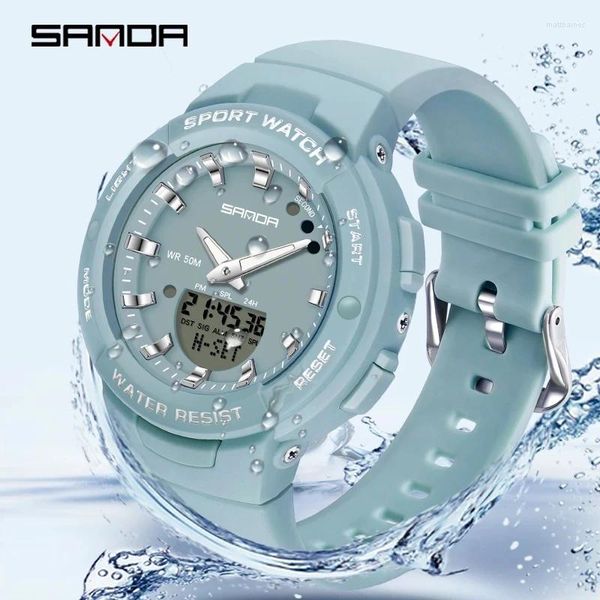 Relógios de pulso Sanda 2024 Moda de luxo Sport SKILHAR MILITOS MILITY IMAIMENTOS Multifuncionais LED Digital Quartz Relogio feminino 6005