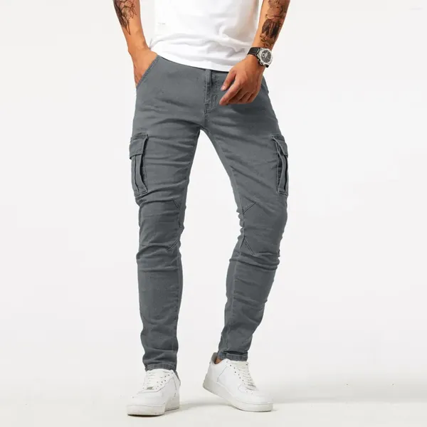 Pantaloni da uomo Ufficio di moda di carico casual indossa una gamba dritta sliminare fondo vintage elastico pantaloni maschi tasca alta 2024