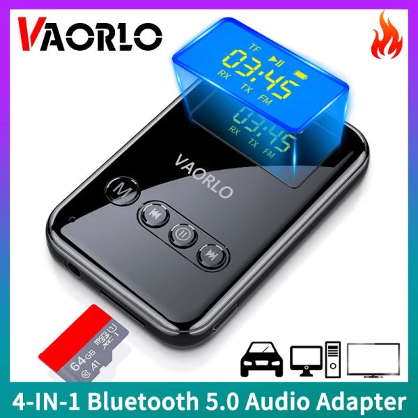 Adaptör 4 In 1 Bluetooth 5.0 Ses Adaptörü 3.5mm RCA Stereo Destek TF Kart FM Modu LED Ekran Kablosuz Verici Alıcı Araba TV için