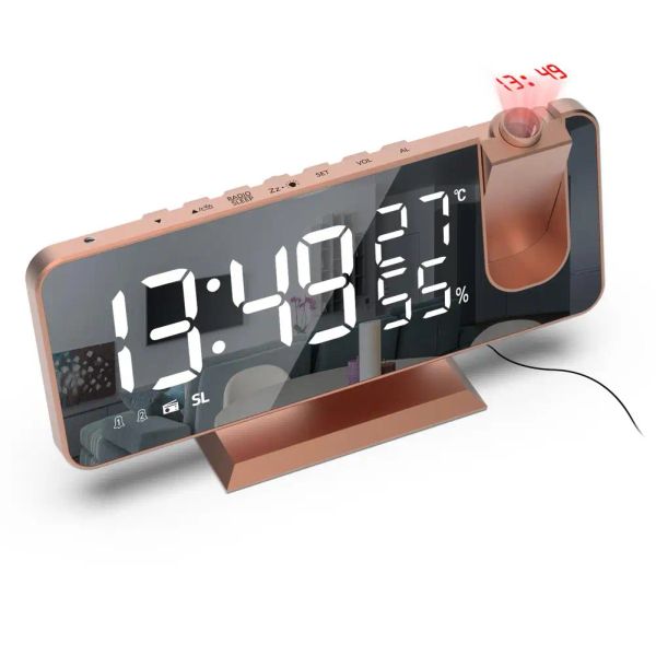 Radio Digital Alarm Clock Radio Timer Projection Snooze Takts LED Wettertemperatur Schreibtisch Zeitdatum Display USB -Ladestopfen