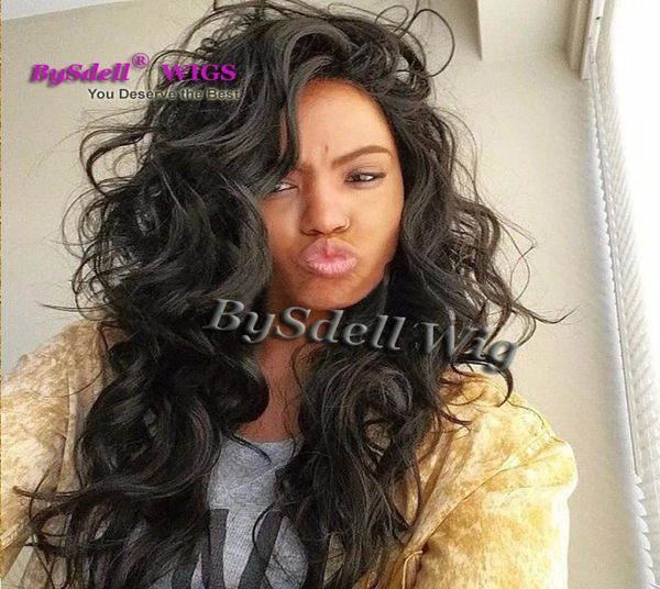 Sexy Human Human Human Human Lace Resista a calor peruca com cabelos de cabelos de cabelos de gluidade Wavy Wavy Lace Frontal Wig para Black Woman4724420