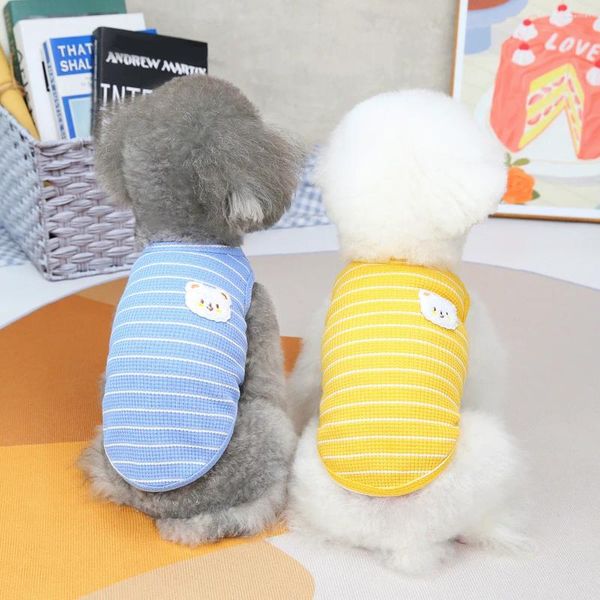 Roupas de vestuário de vestuário para cães para cães médios pequenos algodão respirável urso de cachorro listrado camisa de colete chihuahua pug