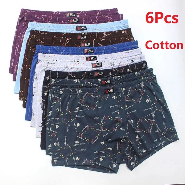 6pcslot Herren Unterwäsche Boxer Shorts Cotton Plus Size Lose atmungsable Midwaist Print Sexy Middlearge 240320