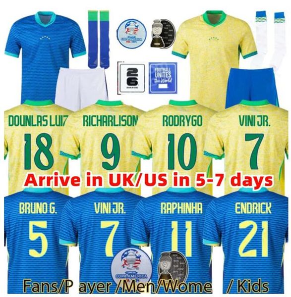 2024Brazils Copa America Cup Cup Soccer Maglie Camiseta de futbol Paqueta Raphinha Fan e giocatori Shirt da calcio Maillot Marquinhos Vini Jr Men Kids Woman Neymar