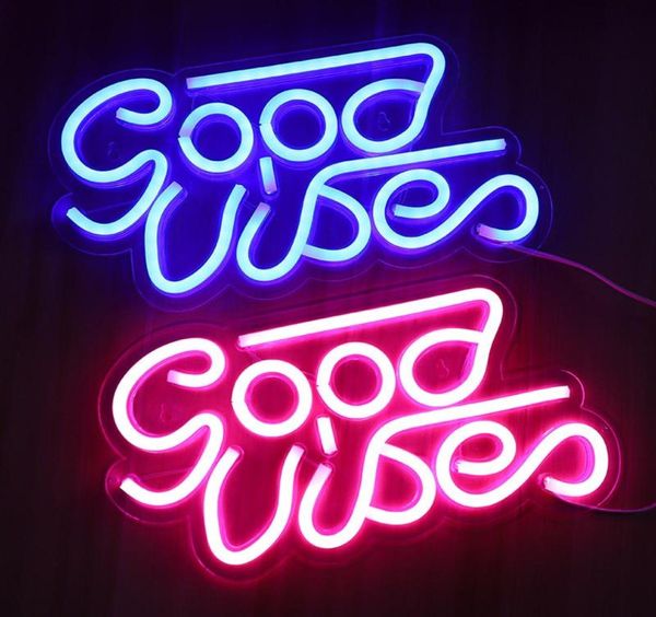 Luzes noturnas Goodvibes Sign Luz de neon LED transparente lâmpada azul rosa boa vibrações parede pendurada lightnight8526825