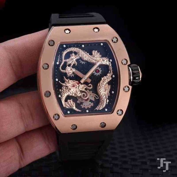 Uhr Date Luxus Richardmill Herren Mechanik Armbandwatch schwarz Gummi Rosegold Männer Sapphire Automatische mechanische Drachen Tour -Million Skelett