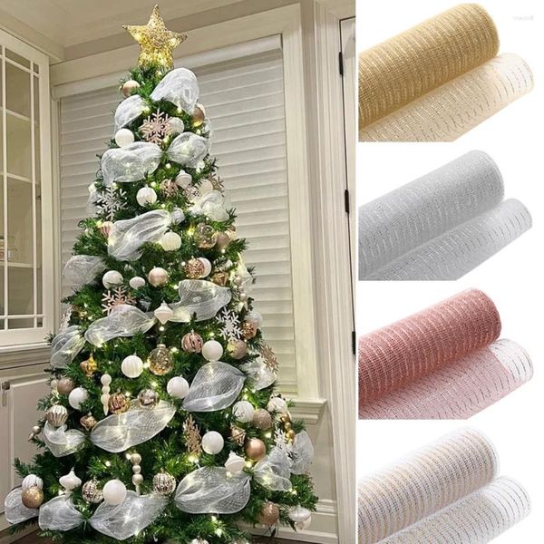 Party -Dekoration 26 cm 10 Meter Gold Rose Weihnachts Blumenkranzmasch DIY Weihnachtsbaumband Hochzeit Geschenkverpackung Ribbo