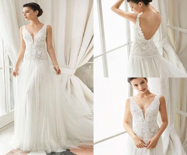 2019 Gali Karten Bohemia Свадебные платья v Sex Sexylless Appliques Beach Wedding Dress Spot Plus Plus Brida6437033