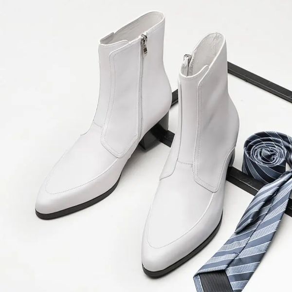 Botas outono inverno whinter branco genuíno couro boots homens saltos altos de casamento na moda sapatos drss masculos botas de neve quente tamanho 3644