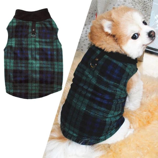 Dog Apparel Autum Camisa xadrez de inverno Camisa térmica Capuz polar com capuz de estimação de estimação de pet green.