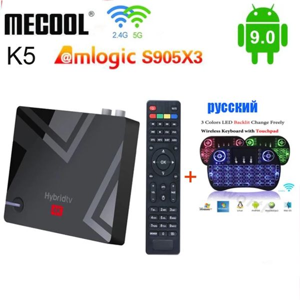 Caixa mecool k5 amlogic s905x3 smart android 9.0 caixa de tv dvbs2 dvbt2 dvbc 2gb 16gb 2.4g 5g wifi bt4 4k android dvb s2 t2