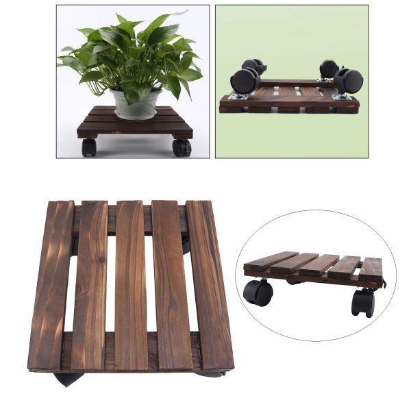 Planta de madeira Plantador interno Caddy redondo/quadrado vaso de flores Mover Carrinho Caddy Plant Stand Wheels Rolling Outdoor Dolly