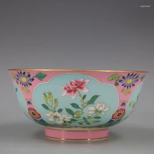 Dekorative Figuren Qing Qianlong rosa Blumen Goldene Schüssel Antiquitätenhandwerk Porzellan Hauseinrichtung Sammlung