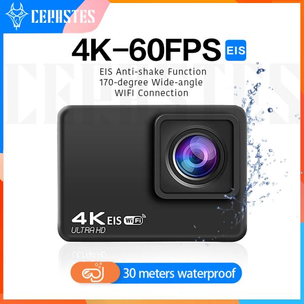 Câmeras de câmeras Câmera de ação 4k 60fps/30fps com controle remoto Tela Sport à prova d'água Câmera de câmera Sports Camera de câmera esportiva Capacete de câmera