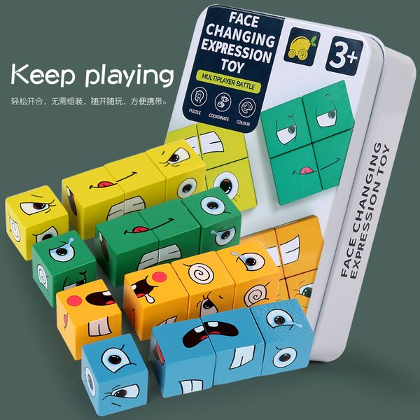 2024 Magic Cube Building Elternteil Kinder Brettspiel Bildung Montessori Spielzeug Puzzlespielzeug für Kinder Teenager Gesicht verändern