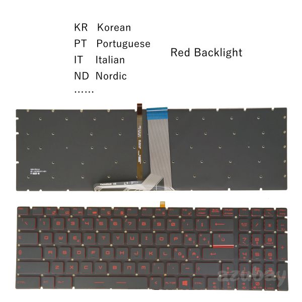 Tastiere tastiera per laptop retroilluminata rossa per msi gv62 gv62vr gv72 gv72vr gl65 gp65 gp75 gl75 gf75 ms16u7 coreano portoghese nordico italiano
