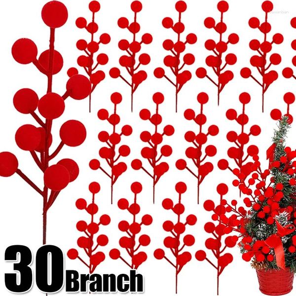 Flores decorativas 30/5pcs de Natal Berry vermelha flocos de espuma