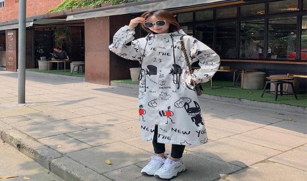 Graffiti Trendy Streetwear Trench Coat Women039s Midlength 2021 Spring Lose Chic Harajuku Koreaner Windbreaker Gedruckt R2671327659