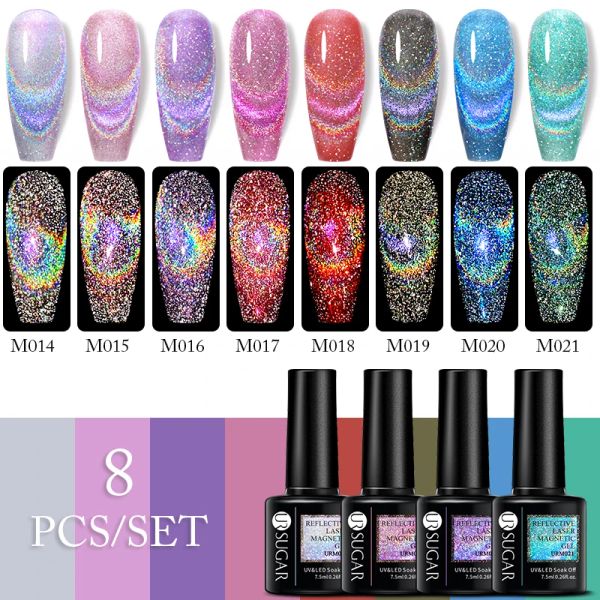 KITS Ur Sugar 7,5 ml 8pcs Frequenza di gel laser magnetico set di gel arcobaleno gel gel di gatto magnetico vernice a LED UV