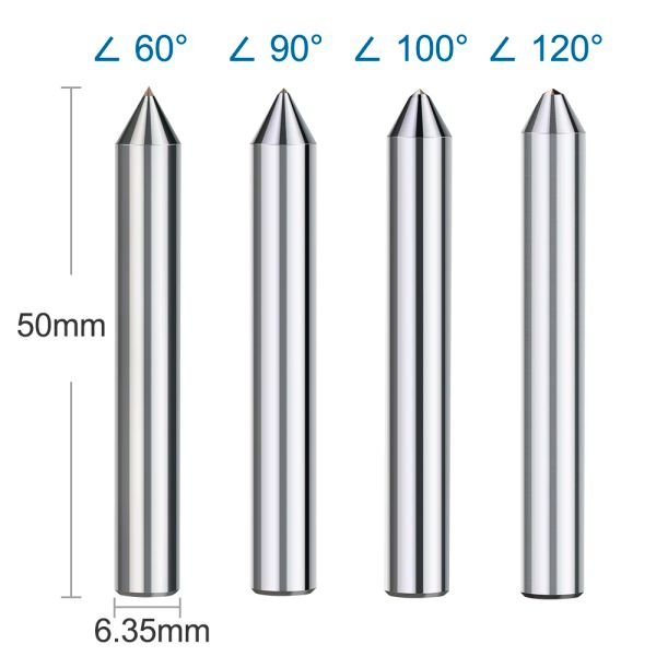 3.175/6,35 mm Bit de gravura de diamante 60 90 100 120d Crente de moagem de escultura em diamante CNC para ferramenta de corte de pedra de metal