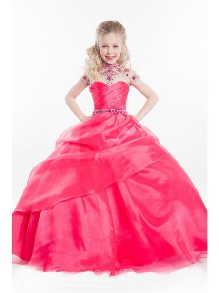 Neue luxuriöse rosa kleine Mädchen Festzugskleider Perlen Ruffle Ballkleid Kinder Party Kinder Schönheit Festzug Kleider8696981