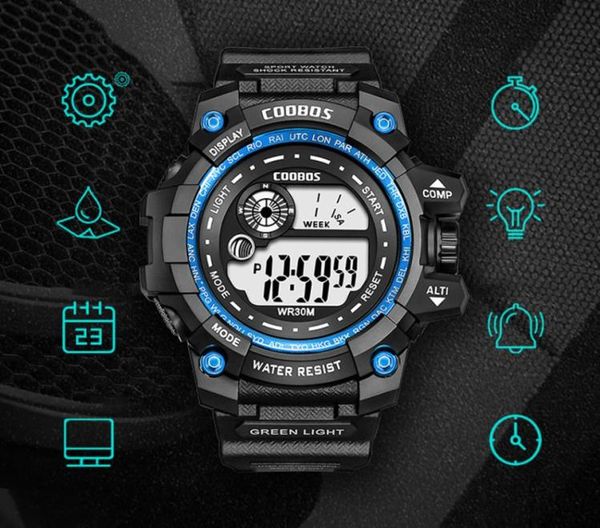 Orologi da polso Coobos Led Luminious Fashion Sport Fitness Waterproof Digital Orologi for Man Date Army Army Military Clock Relojes Para Ho6120658