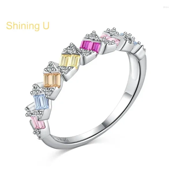 Anéis de cluster Brilhante U S925 Anel de jóias de zircão de cor prata para mulheres Platinum Belated Jewelry Gift
