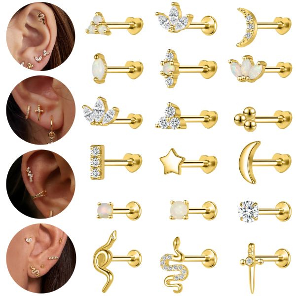 Zs 1pc 925 Sterling Silver Lip Ring Gold Colore Gold Labret Stup Snake Snake Cross Star Piercing per Women Men 16G Cartilage Earring