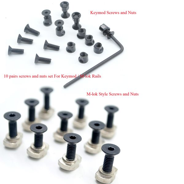 10 paia/set di viti e dadi impostati per sezione di binario in stile keymod/m-lok/supporti per binario nero