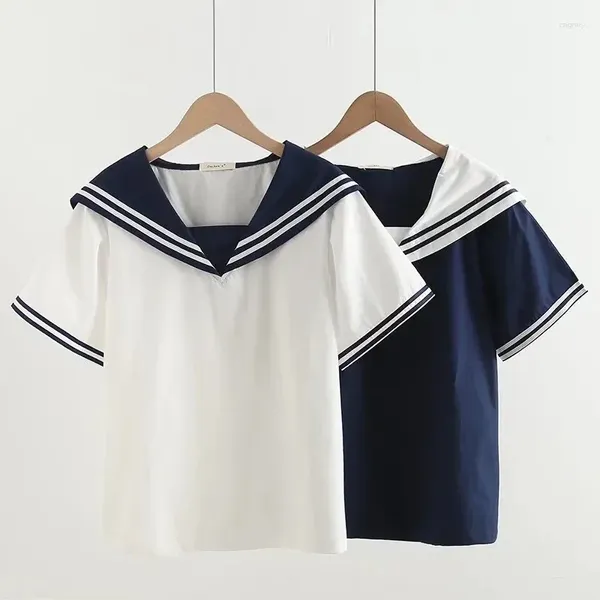 Kadınlar bluz Japon okul üniforma mori kızlar yaz Japonya tarzı kawaii denizci yaka kısa kol beyaz donanma gömlekleri ve
