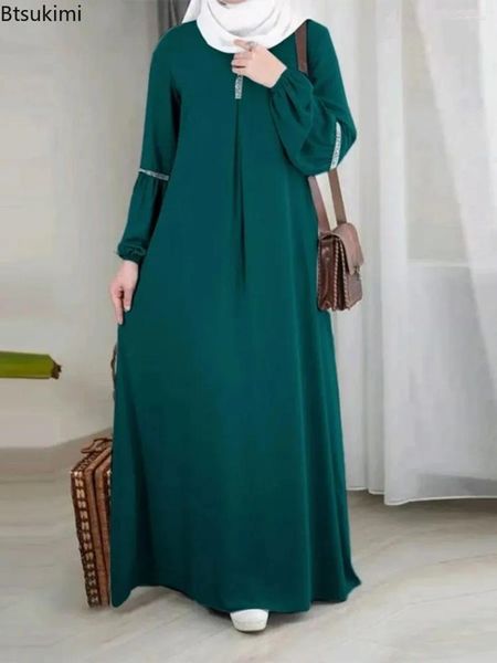 Lässige Kleider 2024 Frauen O-Neck Islamic Kaftan Robe Kleider Pailletten Sundress Muslim Abayas für Frauen Langarmparty