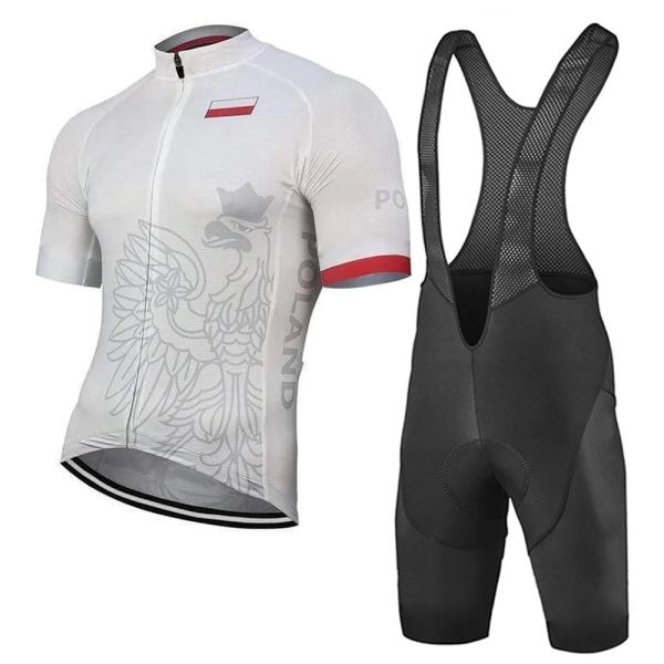 Team Poland White Herren Radsport Trikots School Bike Kit Rotes Hemd Kurzarm Sets Fahrradkleidung Labbendhosen Fahrt Verschleiß