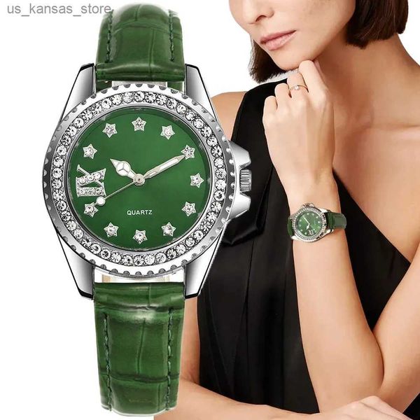 Orologi da polso signore di marca di lusso 2023 Diamond Diamond Roman Donne Quarzo Polti Casualmente Orologio in pelle verde ES240409