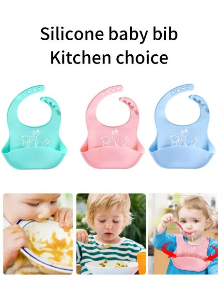 Silicone Baby Bib Food Geral Facilmente lavável Propertável Padrões criativos macios ajustáveis