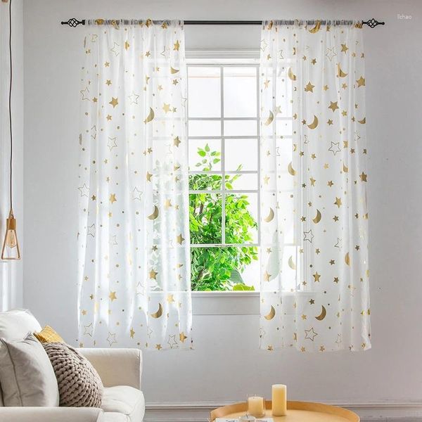 Cortina Ramadã decoração de tule pura cortinas para sala de estar transparente janela estrela lua com decoração de tecido de painel