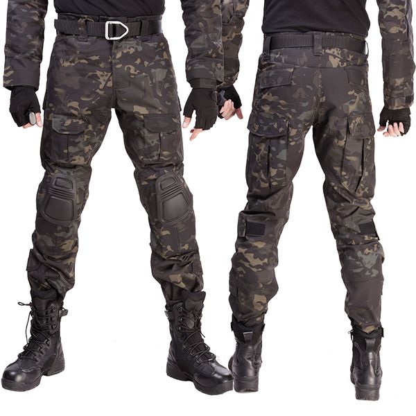 Erkekler Pantolon Diz Padleri ile Savaşla Askeri Airsoft Taktik Kargo Pantolon Bize Kamuflaj Multicam Trekking Av Giysileri