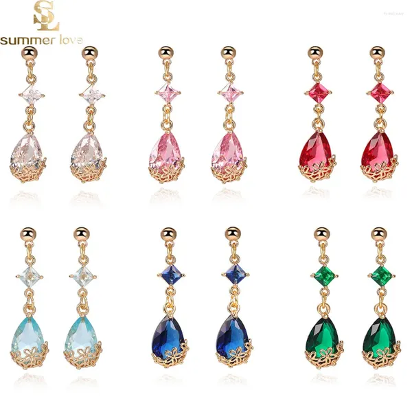 Brincos de Moda Coreana Cristal de Vidro de Múltiplas Camadas para Mulheres Mulheres de Cordagem de Copper Earros de Lágrima Kawaii Jóias