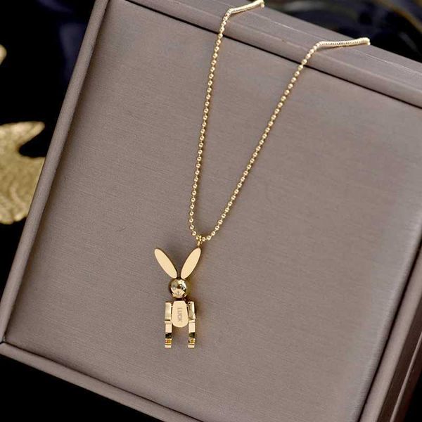 Подвесные ожерелья Yun Ruo Trend Mobile Rabbit Pendate Collece Yellow Gold 316L Titanium Steel Jewelry Gift Never Fade Low Allergy