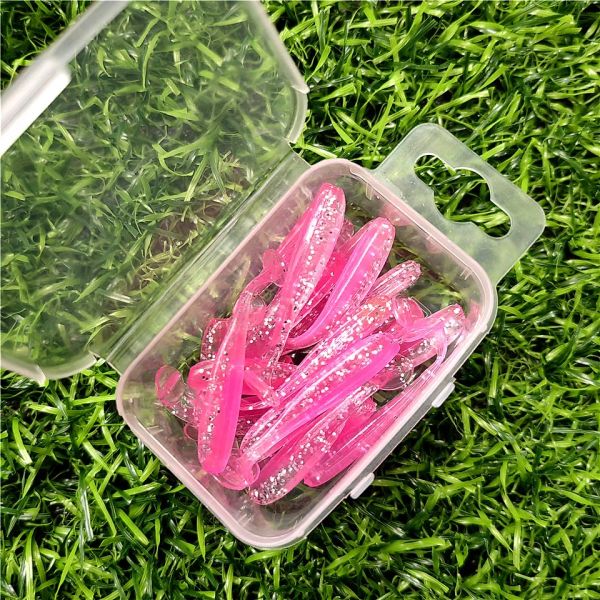 Mukun 20pcs Teste di pesca morbida Micro morbido 0,35 g/35 mm Tenna T-coda Tritura Piccola esca artificiale Wobblers Bass Pike Disping Tackle