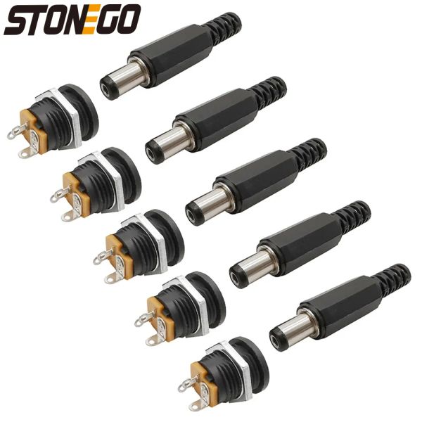 STONEGO 12V 3A DC Güç Bağlayıcı Panel Montaj Kadın Jack Socket - Plastik Erkek Tapalar - Vidalı Somun - 5.5 x 2.1mm