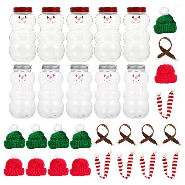 Lagerflaschen 10 Sets Weihnachten Schneemann -Getränkesaft mit Hüten und Schals Snack Candy Gläser Organizer Dekoration