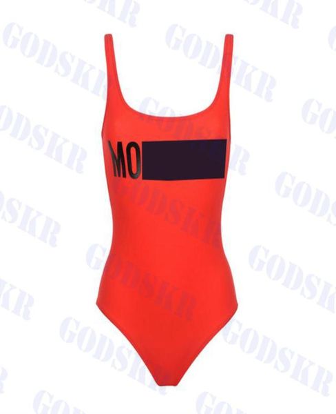 Kadın Kırmızı Mayo Tek Parça Bikini Mektubu Baskı Mayo Seksi Sırtsız Bayanlar Banyo Suit1075571